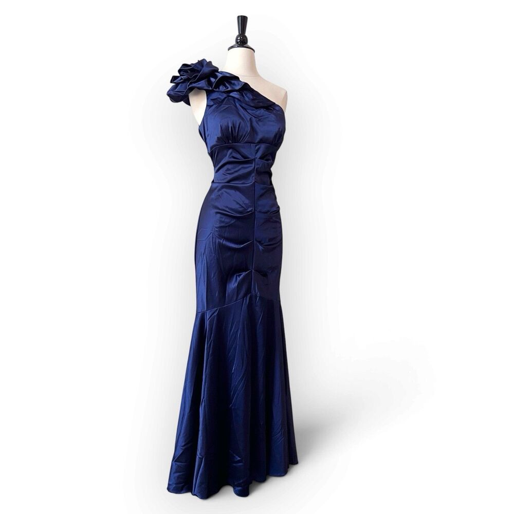Xscape Y2K Mermaid Prom Dress 12 One Shoulder Satin Maxi Gown Whimsigoth Vintage - Picture 9 of 12